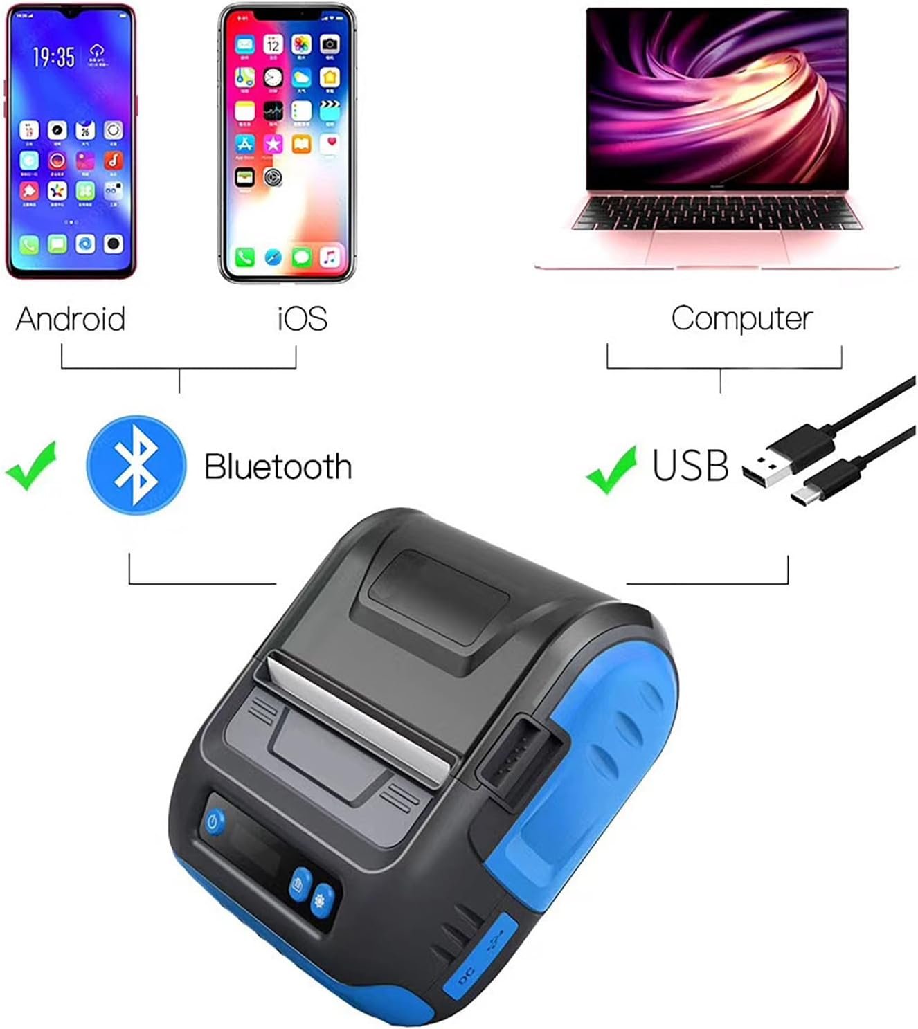 AsGoo80 Mini Termal Mobil Cep Termal Yazıcı Ekranlı - Görsel 2